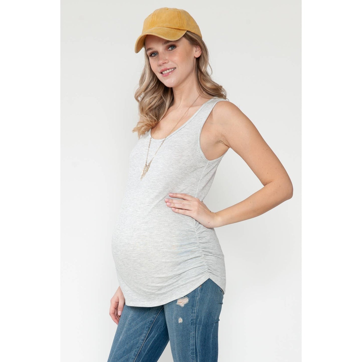 Maternity Summer Shirring Stripe Sleeveless Top