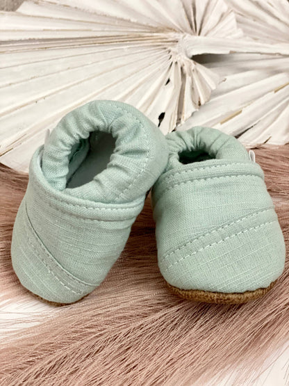 Seafoam Linen Angled Baby Shoes