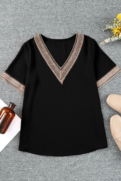 Black lace v neck shirt