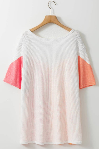 White Colorblock Waffle Knit Tee