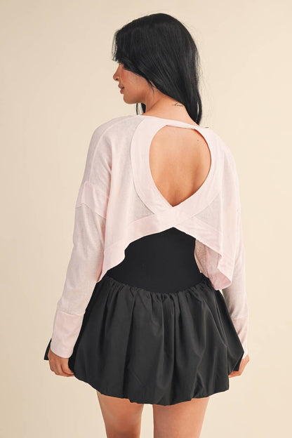 Cotton Slub Cutout Back Long Sleeve Layering Top