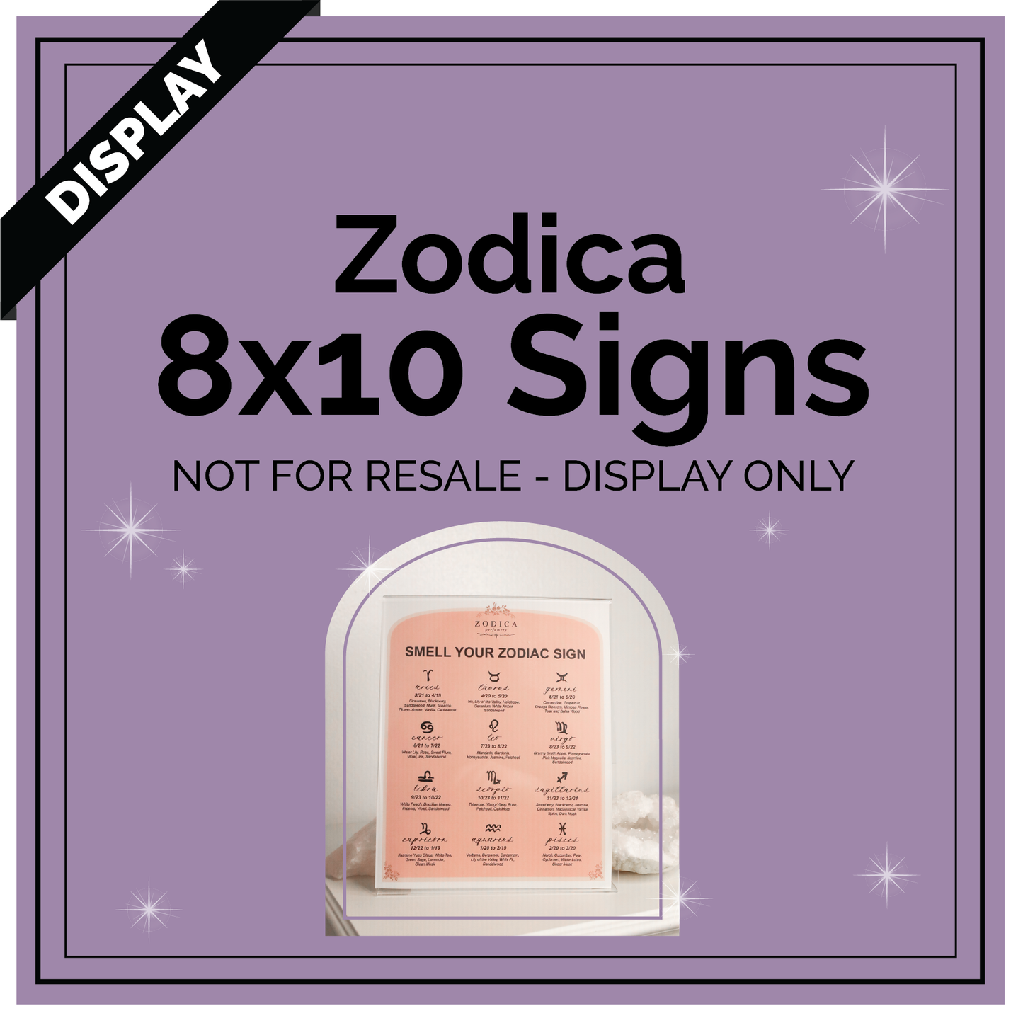 Zodica Perfumery - 8x10 POP Acrylic Display Signs: Scent Notes