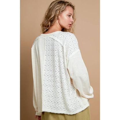 Long sleeve lace paneling knit top