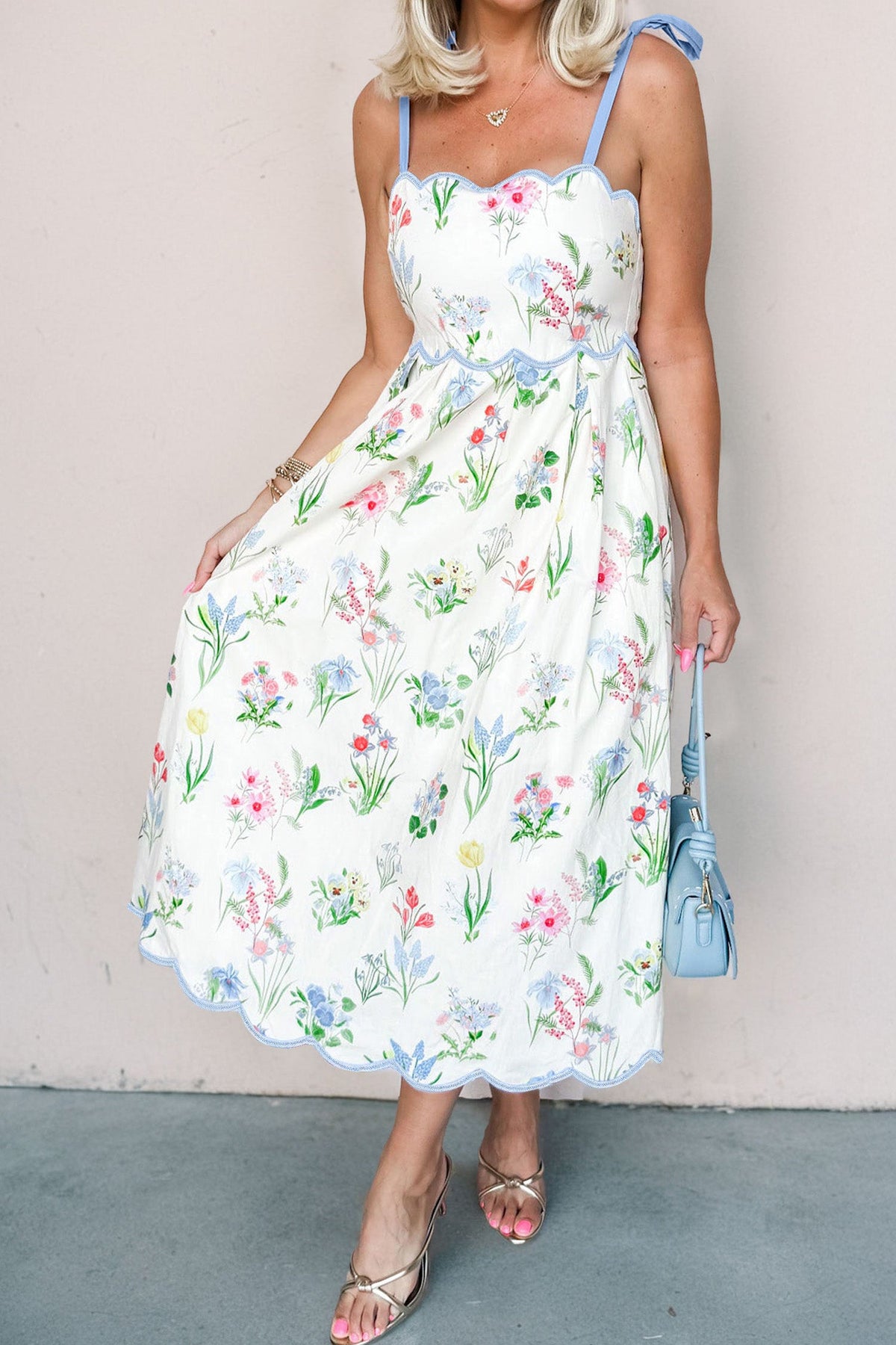 Laylani Contrast Trim Self-tie Straps High Waist Midi Dress