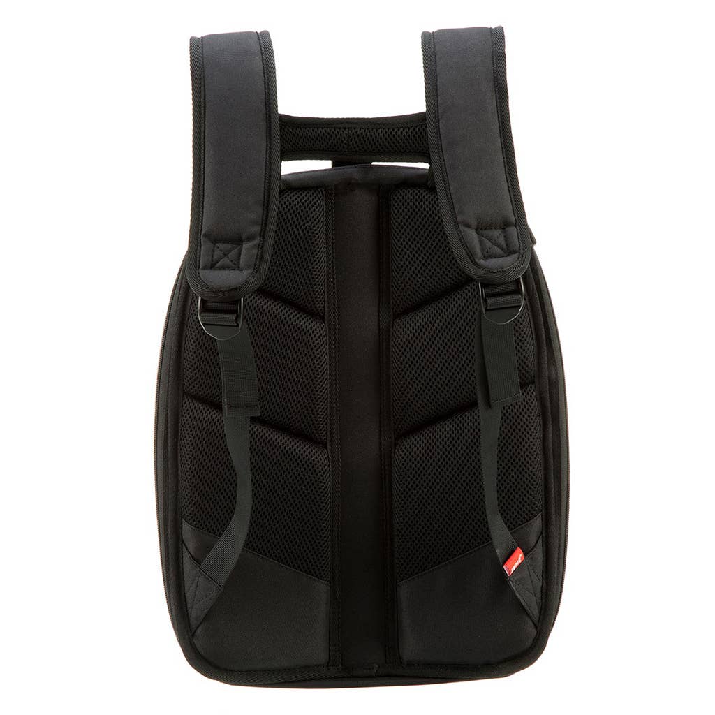 Black and white hard shell backpack