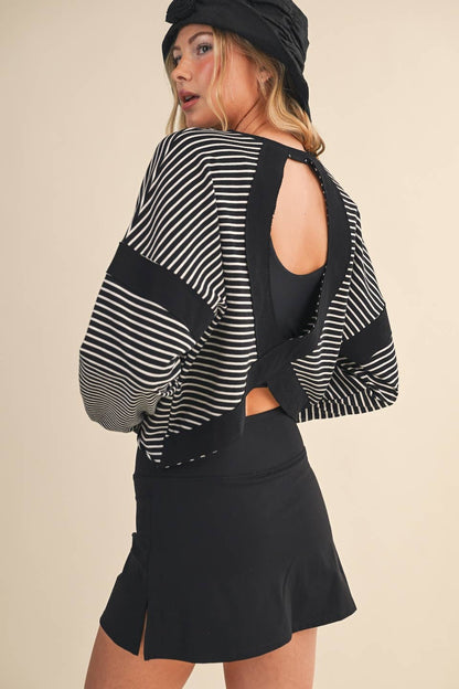 Striped Cutout Back Layering Sweatshirt