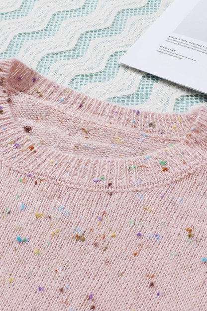 Pink Pilling Detail Patterned Sleeve Sweater