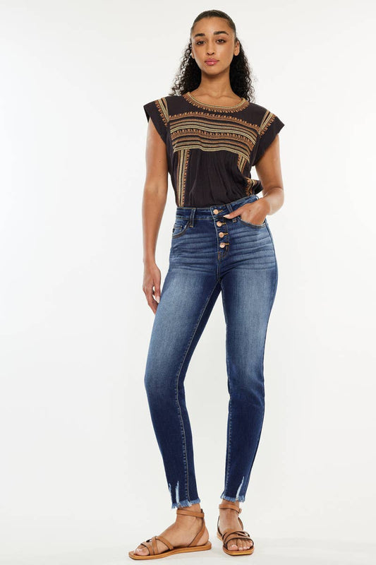High rise dark ankle skinny jeans