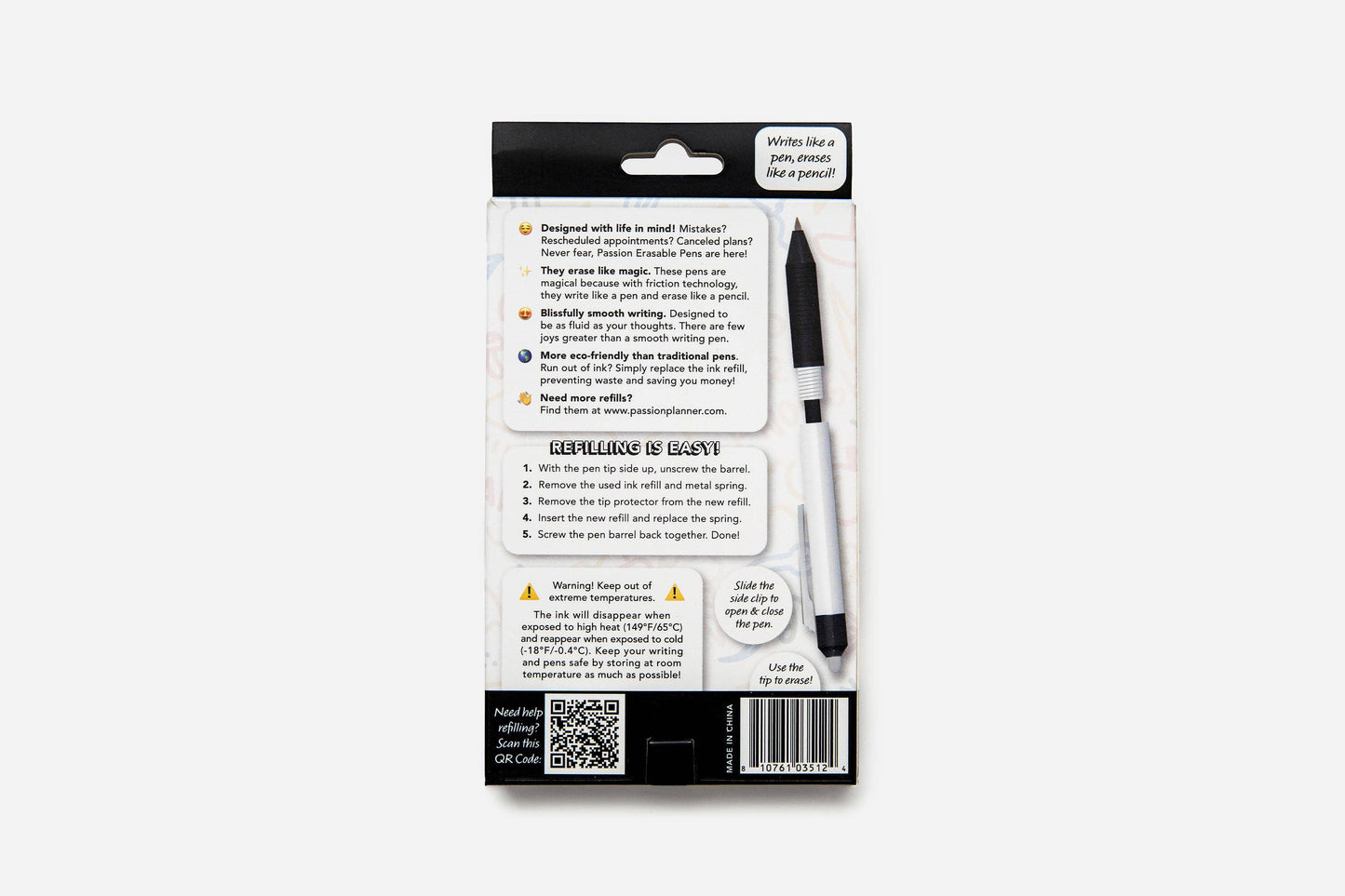 Passion Erasable Pens Starter Pack - Soft Black