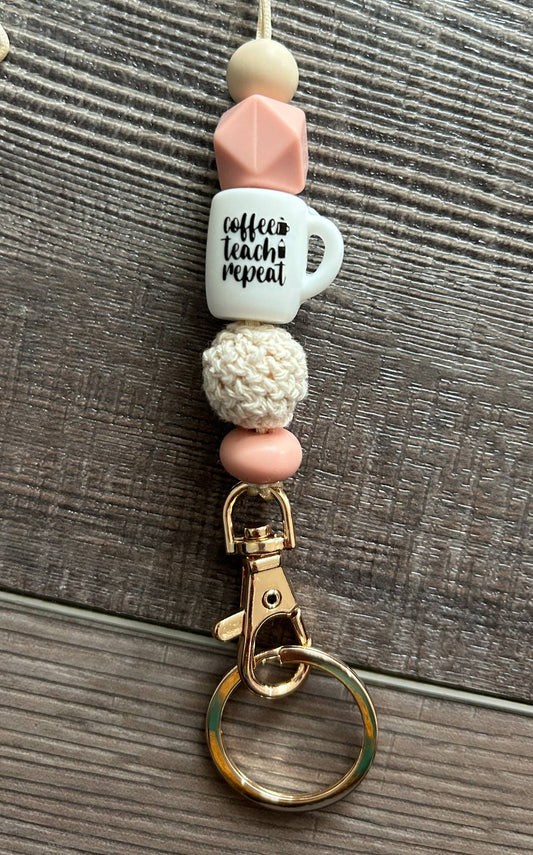 Coffee Teach Repeat Wood and Silicone Lanyard