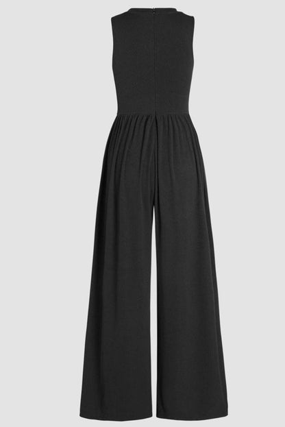 Black Sleeveless Cinched Waist Wide Leg Jumpsuit