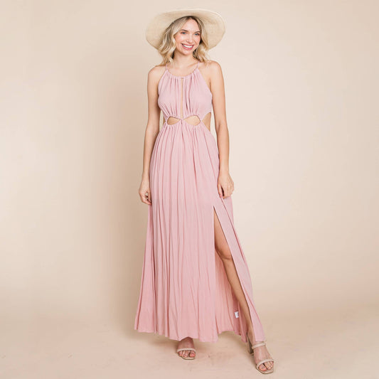 Split Front Cut Out Halter Maxi Dress