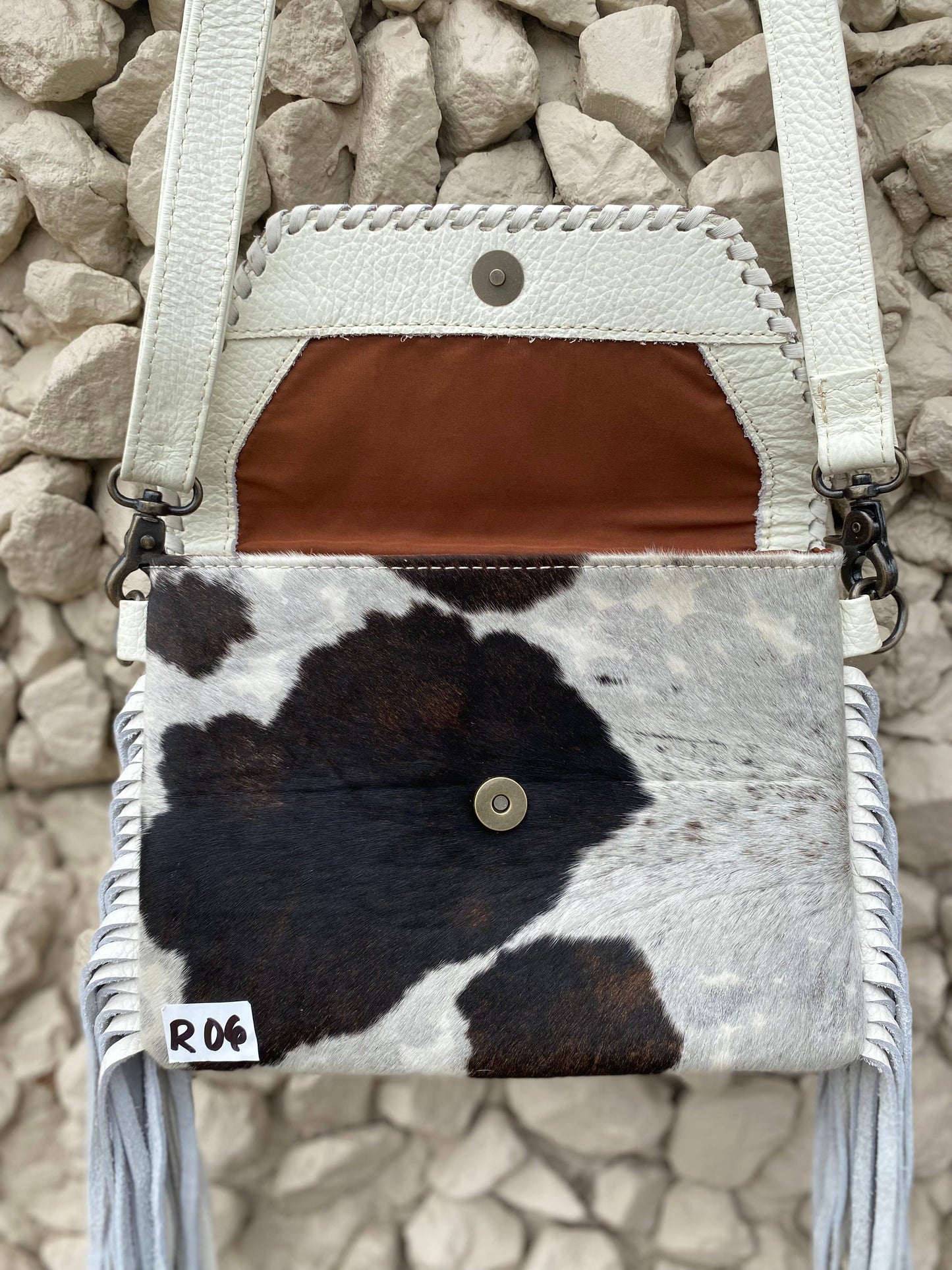 White Aztec Leather Cowhide Crossbody