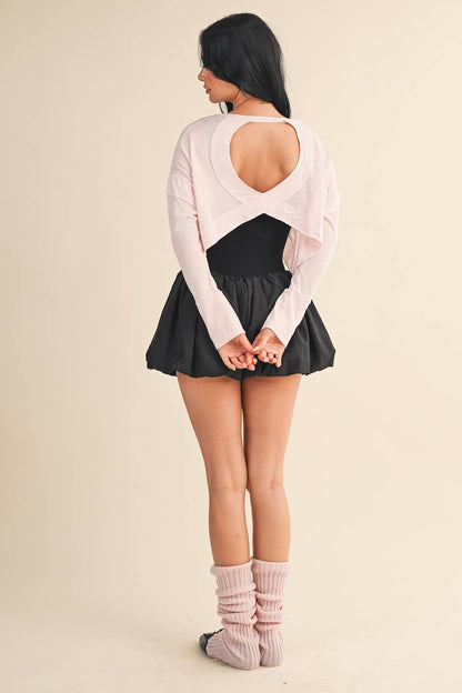 Cotton Slub Cutout Back Long Sleeve Layering Top