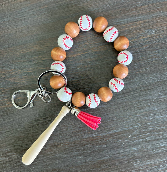 Baseball Keychain Wristlet with Baseball Bat