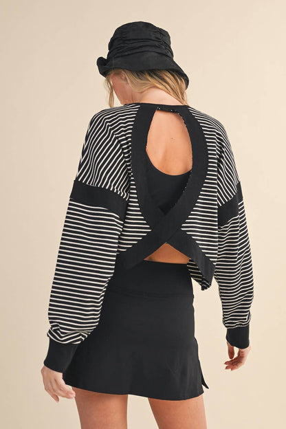 Striped Cutout Back Layering Sweatshirt