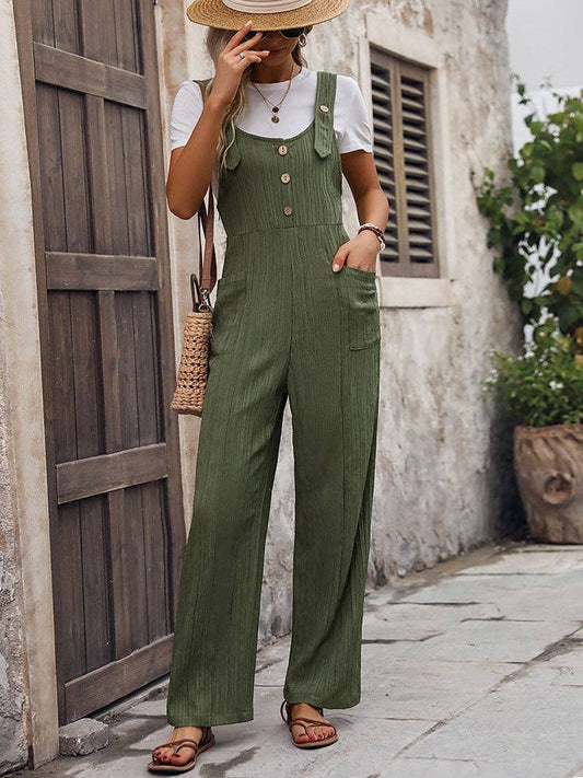 Casual Loose Pleated One-piece green pant