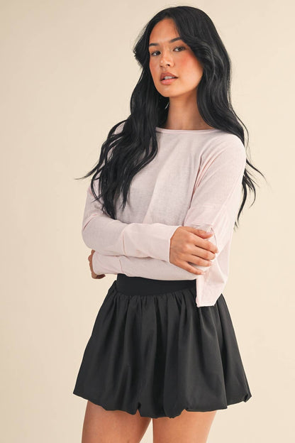 Cotton Slub Cutout Back Long Sleeve Layering Top