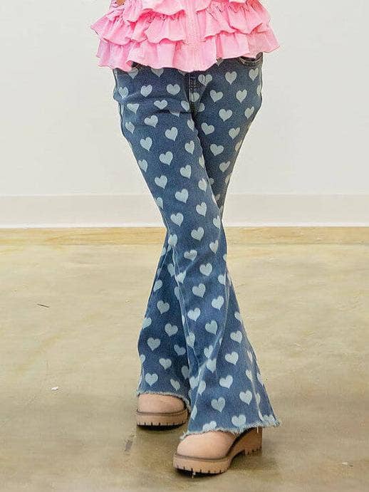 Heart Print Bell Bottom Jeans