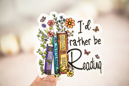 Savannah and James Co - I'd Rather Be Reading, Floral Books, Vinyl Sticker, 3x3 in.