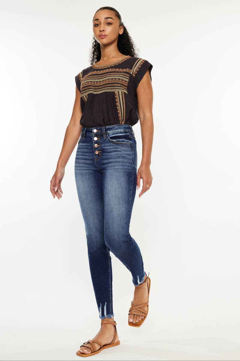 High rise dark ankle skinny jeans