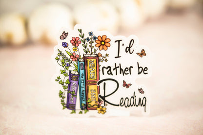 Savannah and James Co - I'd Rather Be Reading, Floral Books, Vinyl Sticker, 3x3 in.