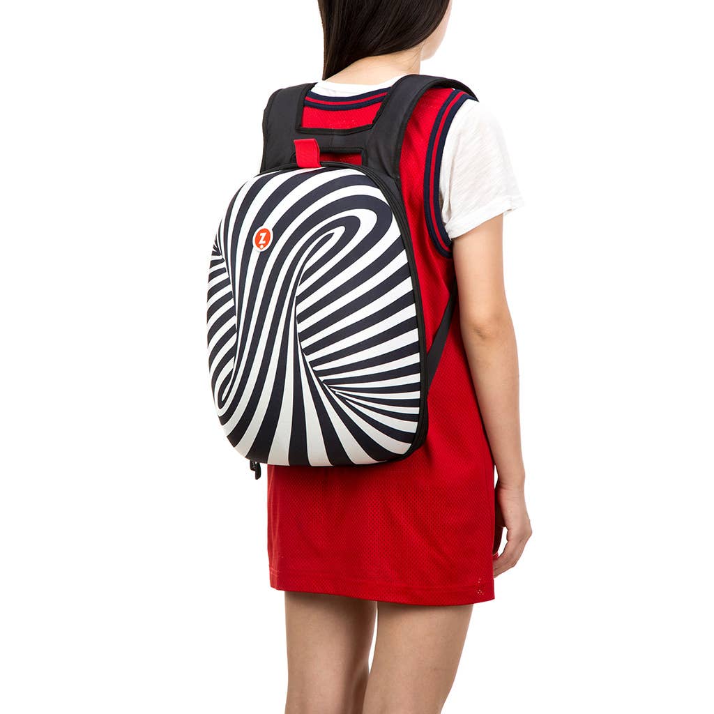 Black and white hard shell backpack