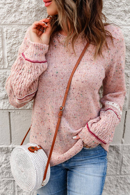 Pink Pilling Detail Patterned Sleeve Sweater