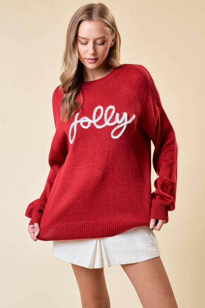 JOLLY METALIC EMBROIDERY SWEATER TOP - 43995T: S / FOREST