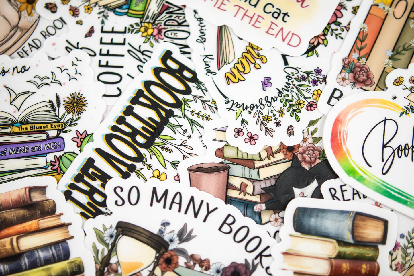 Savannah and James Co - Half Coffee Half Bookworm, Floral Vinyl Sticker, 3x3 in.