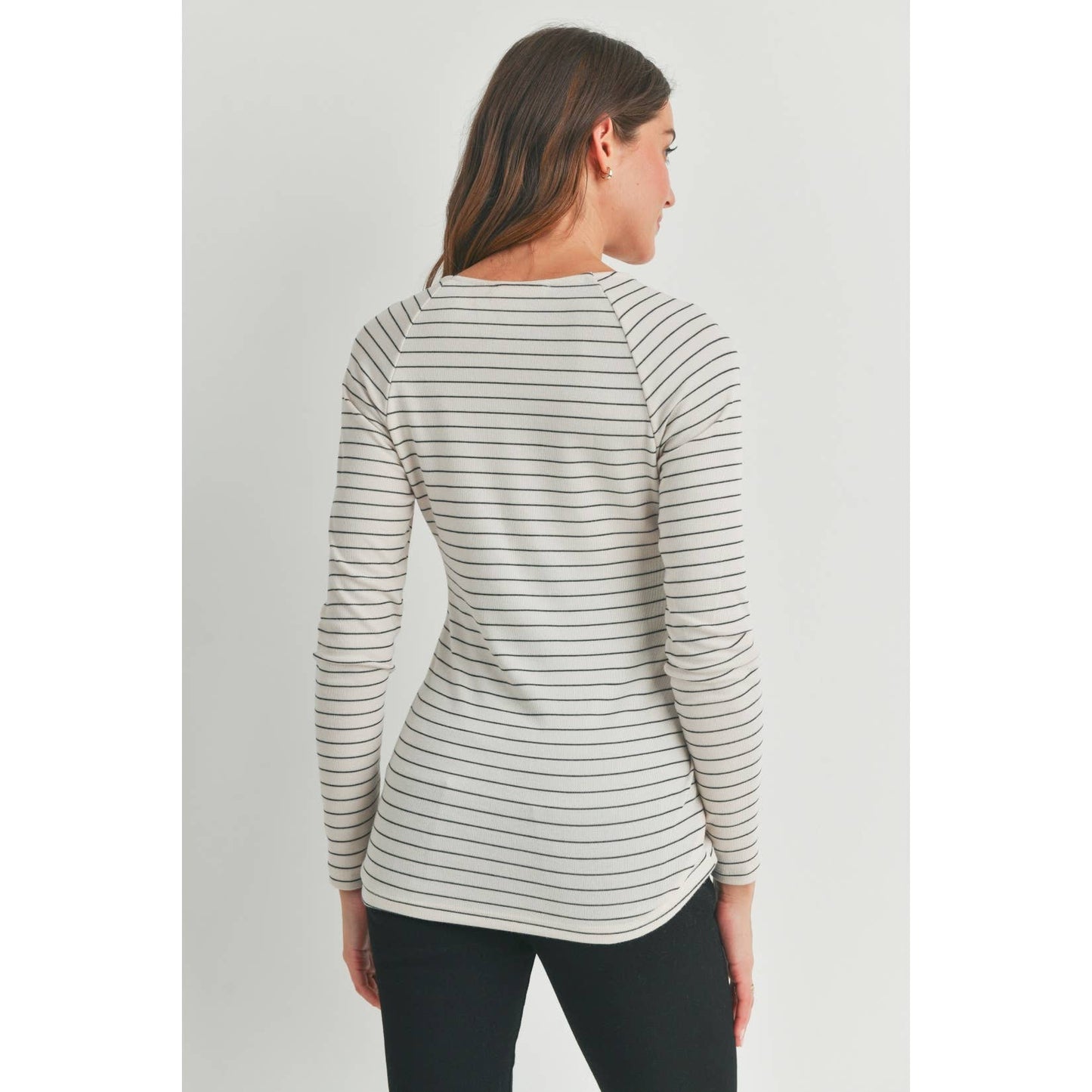 Stripe Maternity Nursing Top with Button Detail
