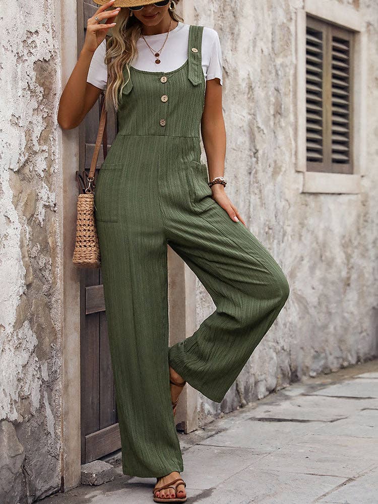 Casual Loose Pleated One-piece green pant