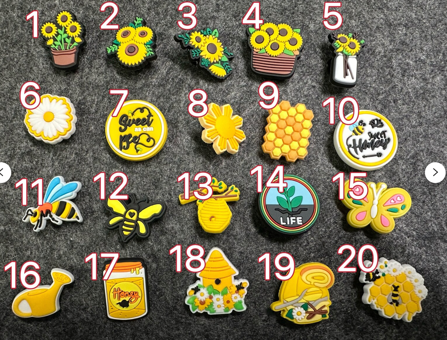 JuliesDecal - Pick your own Honey Bee Happy Theme Fancy shoe charms brighten yellow sunflower butterfly and more: #17