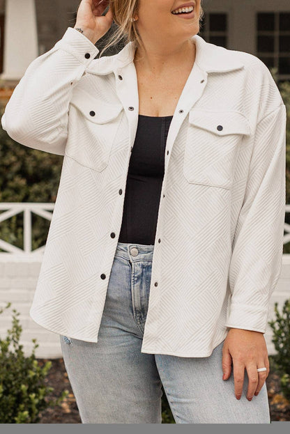 Beige Textured Flap Pockets Jacket