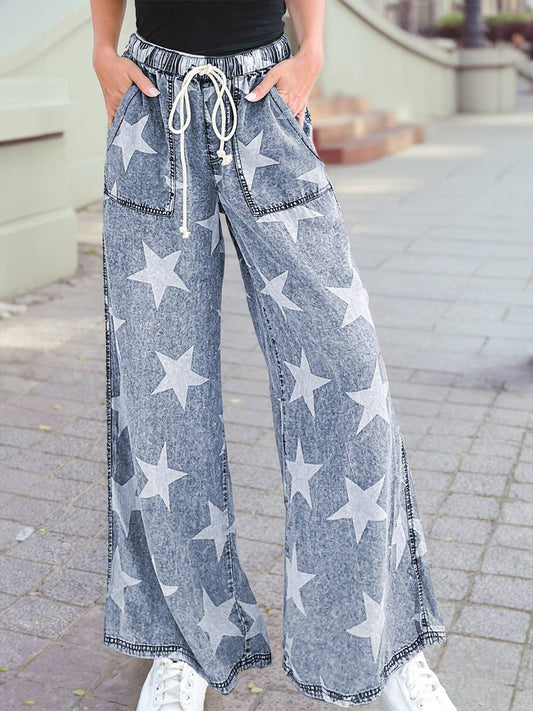Star Print Light Wash Jeans
