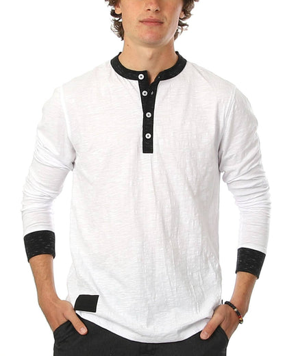 Men's Long Sleeve Contrast Neck Cuffs Henley