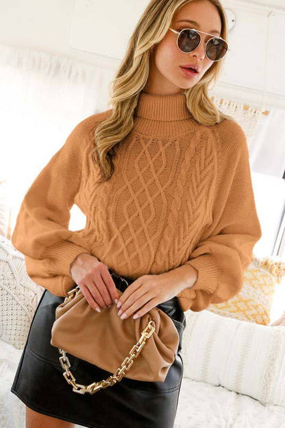 Turtleneck chunky knit Mocha sweater top