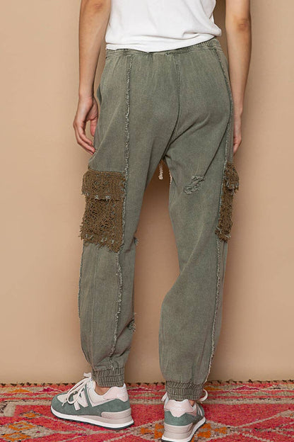 Tie waistband contrast crochet joggers