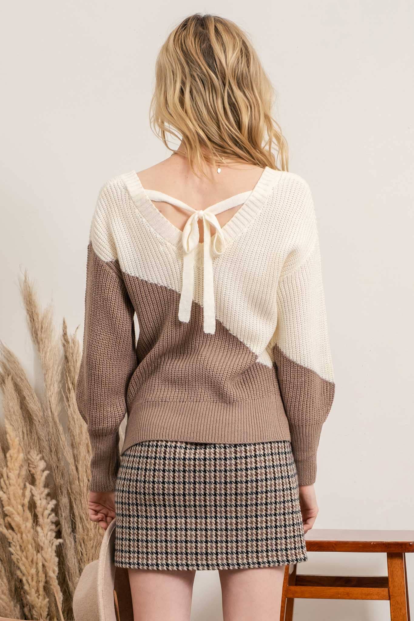 Oatmeal knit colorblock sweater