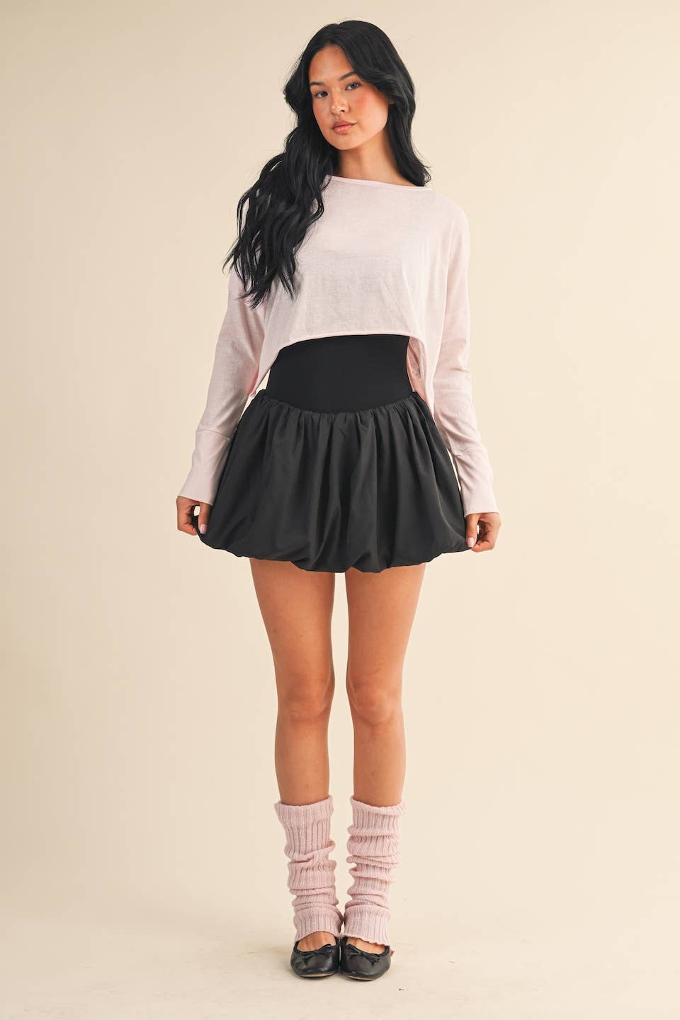 Cotton Slub Cutout Back Long Sleeve Layering Top
