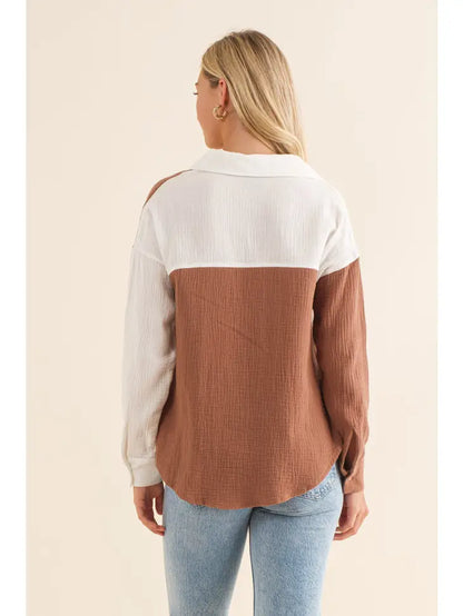 Brown and ivory blouse