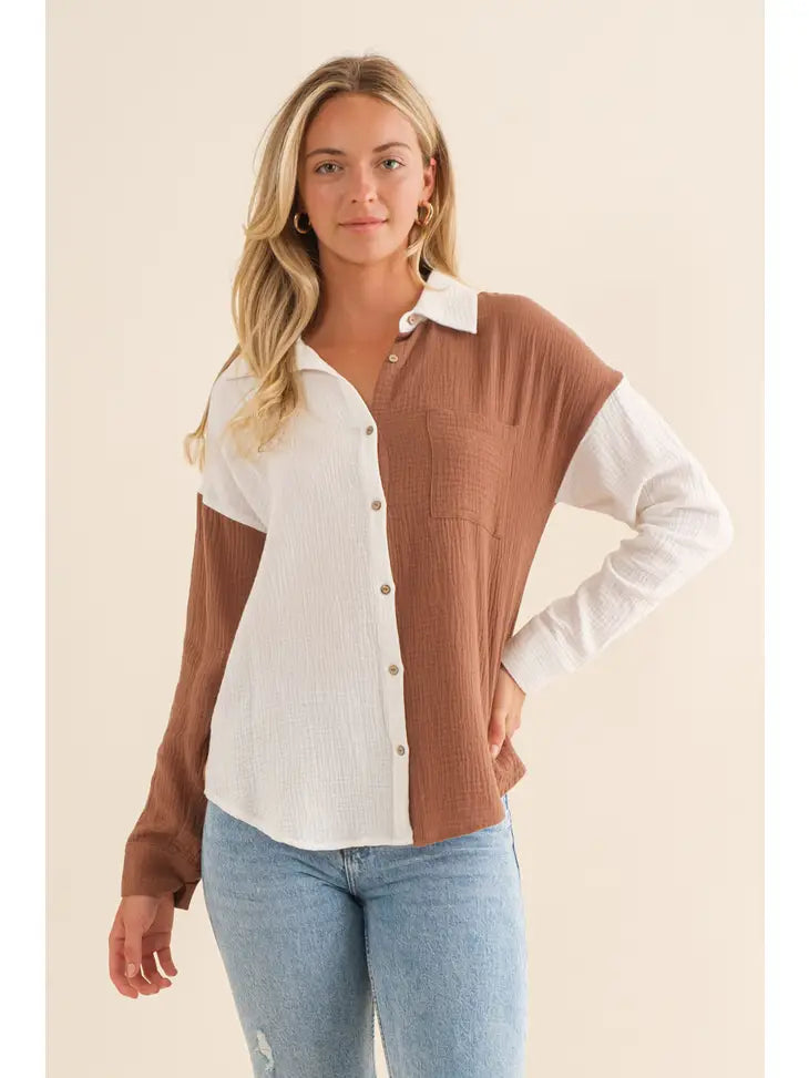 Brown and ivory blouse
