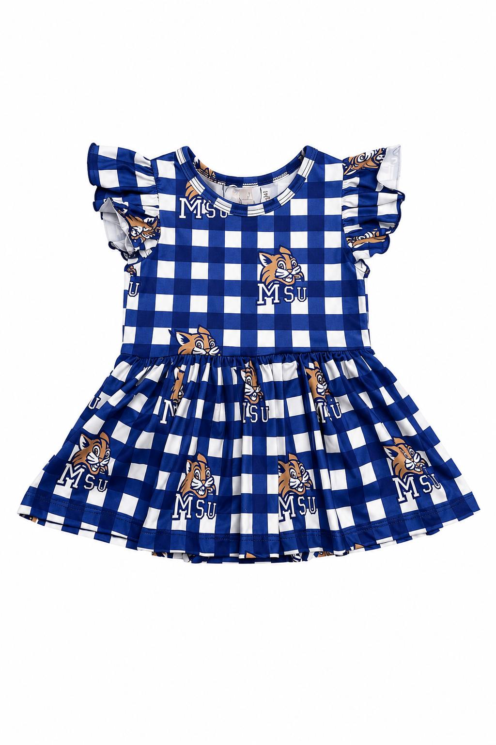 Montana State University Plaid Bobcat S/S Flutter Twirl Bodysuit