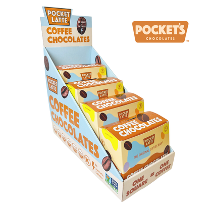 Pocket's Chocolates (Formerly Pocket Latte) - Countertop Starter Set - Coffee Chocolate Bars: 2 cases per flavor ($10 off display)