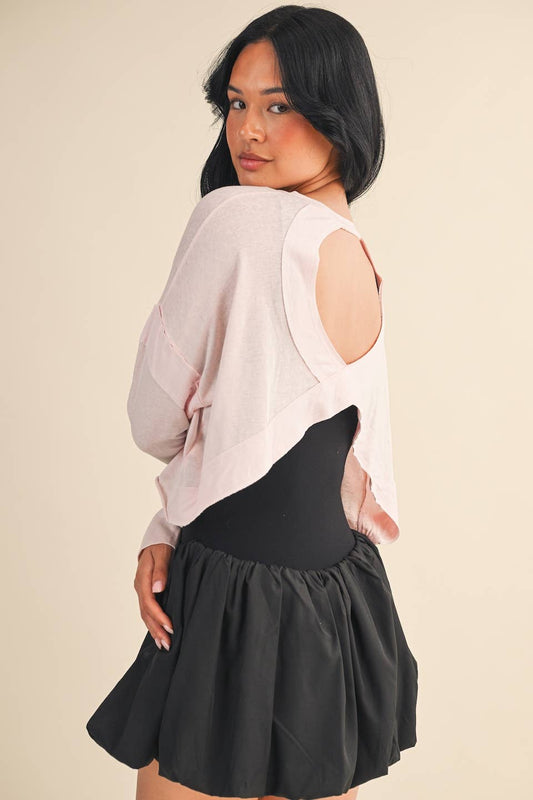 Cotton Slub Cutout Back Long Sleeve Layering Top