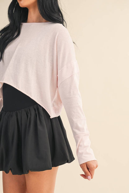 Cotton Slub Cutout Back Long Sleeve Layering Top