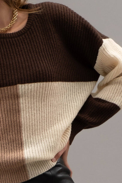 Colorblock tie knit sweater