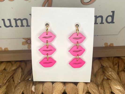 3 Tier Lip Dangle Handmade Clay Earrings