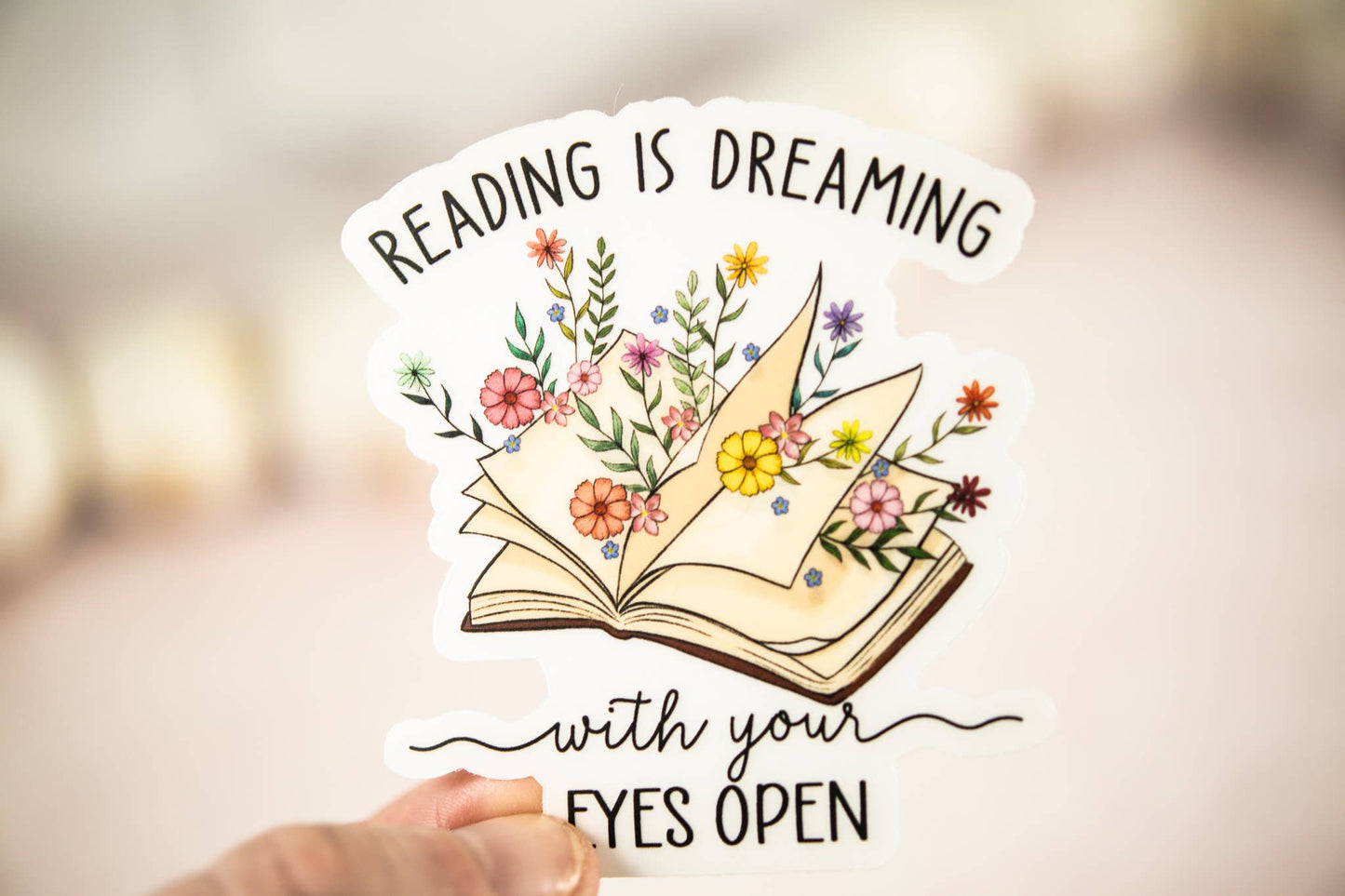 Savannah and James Co - Reading Is Dreaming, Floral Book Vinyl Sticker, 3x3 in.