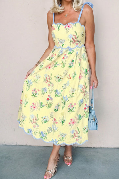 Laylani Contrast Trim Self-tie Straps High Waist Midi Dress